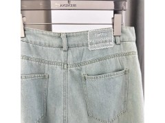 温碧霞代言IRENENA服装春季新款蕾丝蓝色阔腿牛仔裤图3